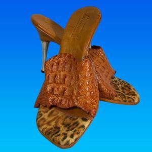Luciano Rossi Croc Style Leather Heels Size 7